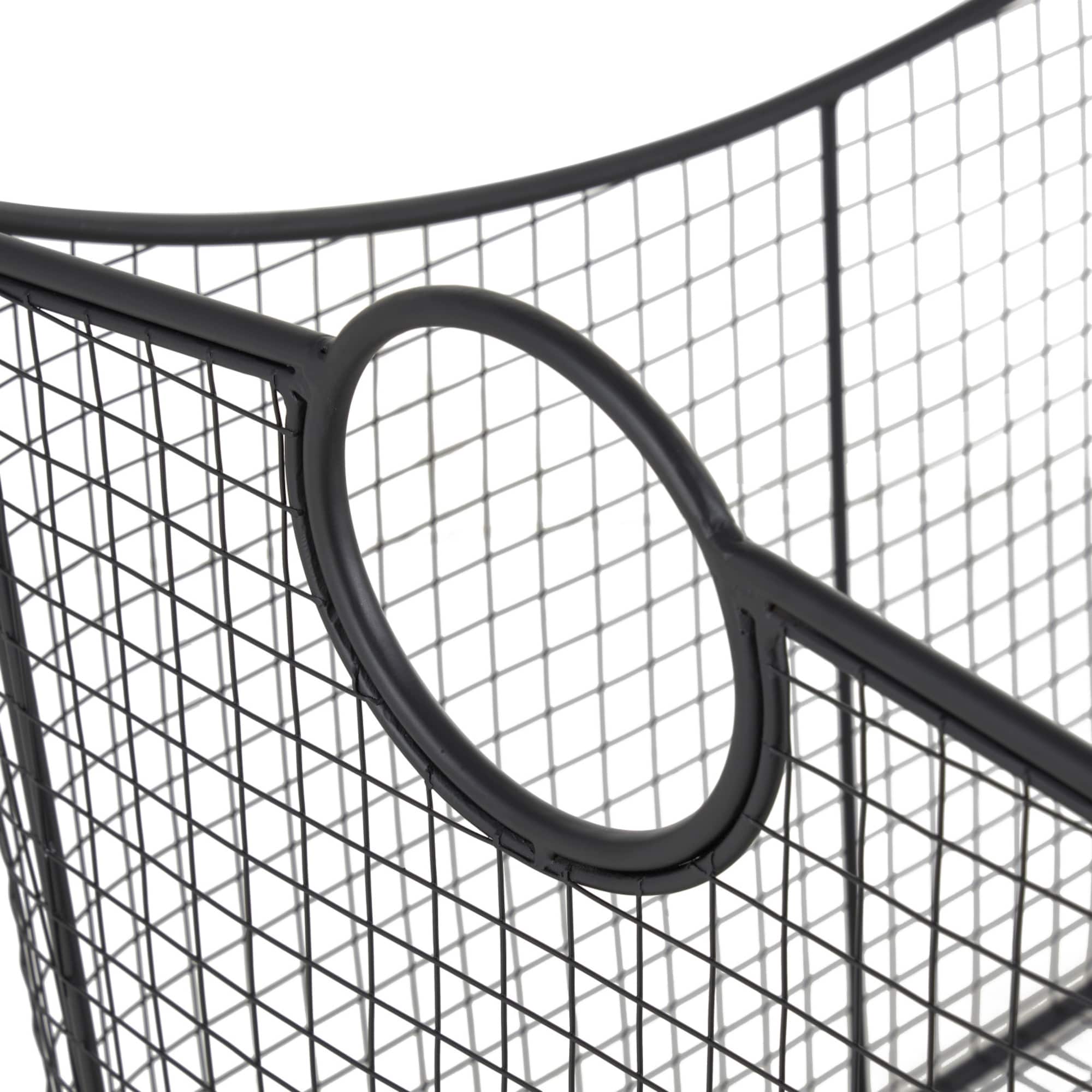 20" Black Metal Storage Basket with Curved Sides & Ring Handles